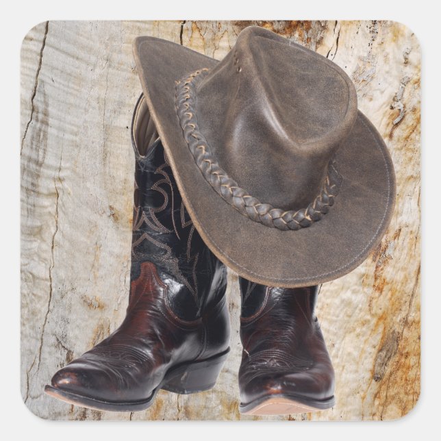 Sticker Carré Bottes et Casquette de cowboy (Devant)