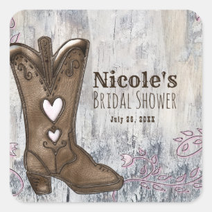 Sticker Carré Bottes Rose Rustique Adorables en Forme de Cœur de