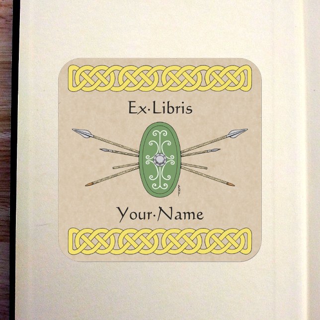 Sticker Carré Bouclier celtique antique et porte plaque d'immatr (Ancient Celtic Shield and Spears Bookplate)
