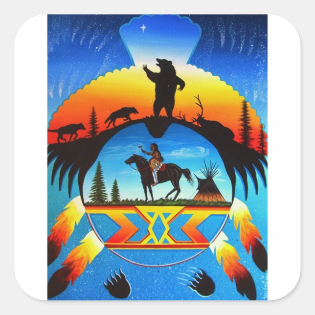 Sticker Carré Bouclier Cheyenne (Devant)