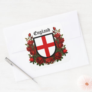 Sticker Carré Bouclier de Saint George entouré de roses rouges