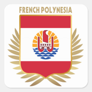 Sticker Carré Bouclier Drapeau De Polynésie Française