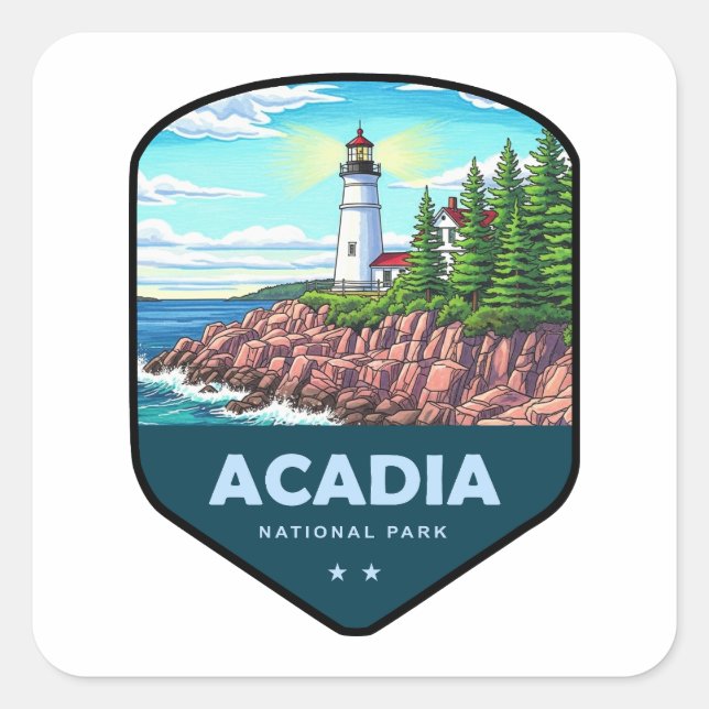 Sticker Carré Bouclier du Parc national d'Acadia (Devant)