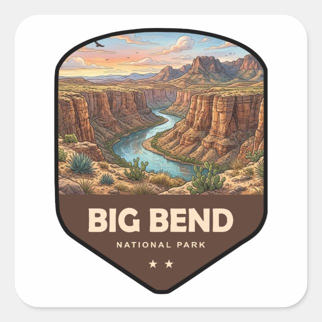 Sticker Carré Bouclier du parc national de Big Bend (Devant)
