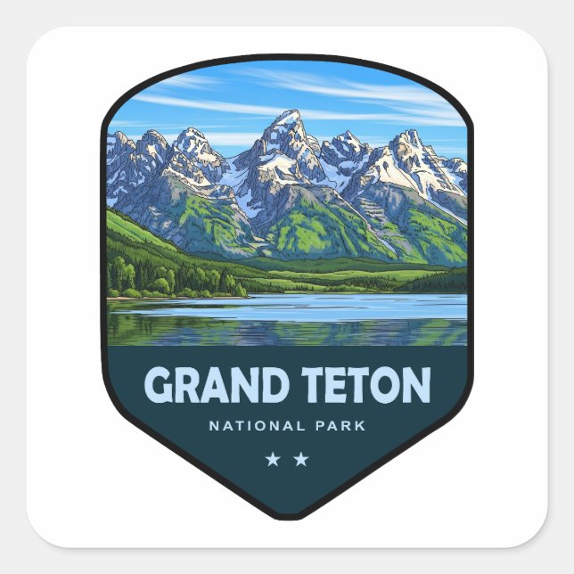 Sticker Carré Bouclier du Parc National de Grand Teton (Devant)