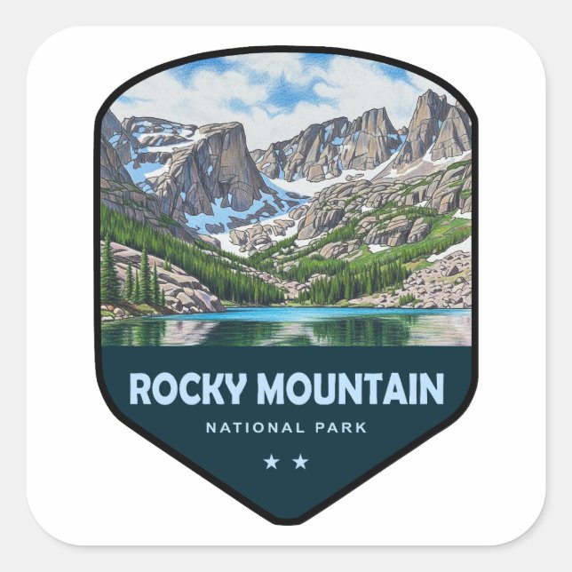 Sticker Carré Bouclier du parc national de Rocky Mountain (Devant)
