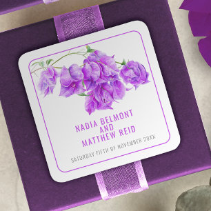 Sticker Carré Bougainvillea couleur violet de l'aquarelle faveur