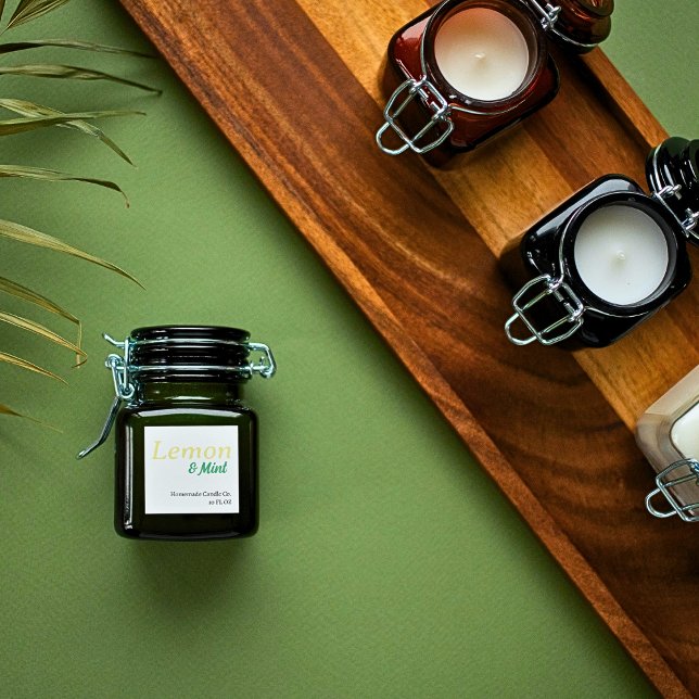 Sticker Carré Bougie Citron & Menthe Simple Moderne (Modern Lemon &Mint Candle Square Stickers)