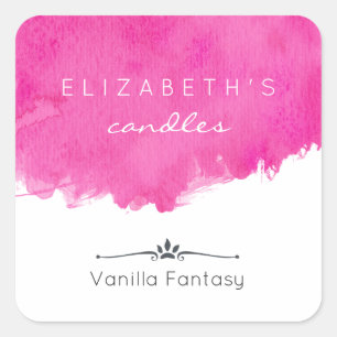 Sticker Carré Bougie de peinture à l'aquarelle rose