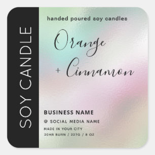 Sticker Carré Bougie de soja à typographie holographique simple