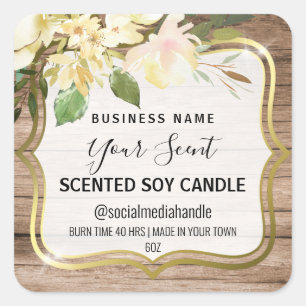 Sticker Carré Bougie de soja parfumée aux fleurs blanches stylis