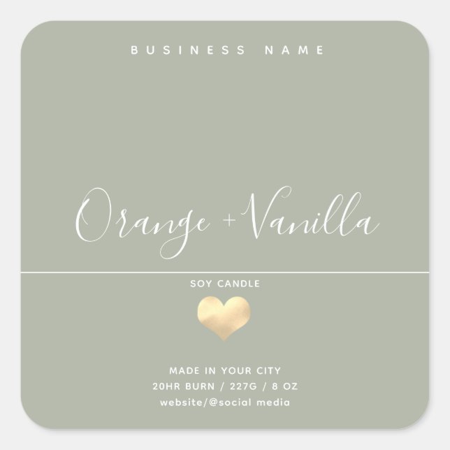 Sticker Carré Bougie de typographie de cœur d'or de luxe moderne (Devant)