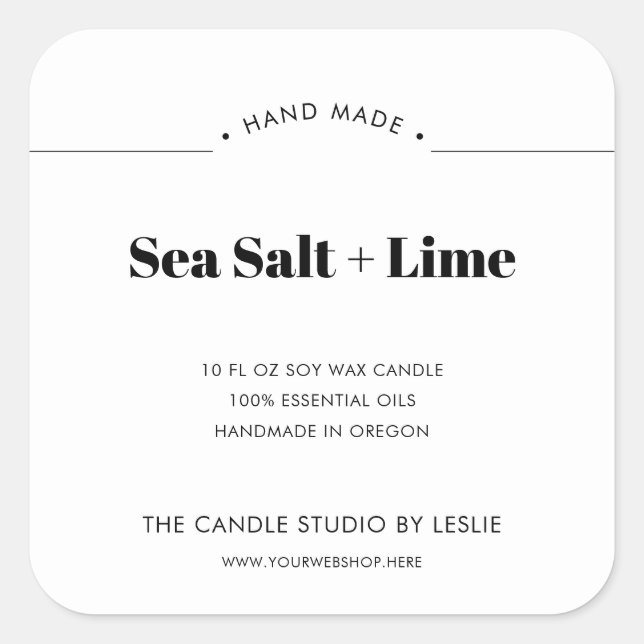 Sticker Carré Bougie d'emballage noir minimaliste moderne (Devant)