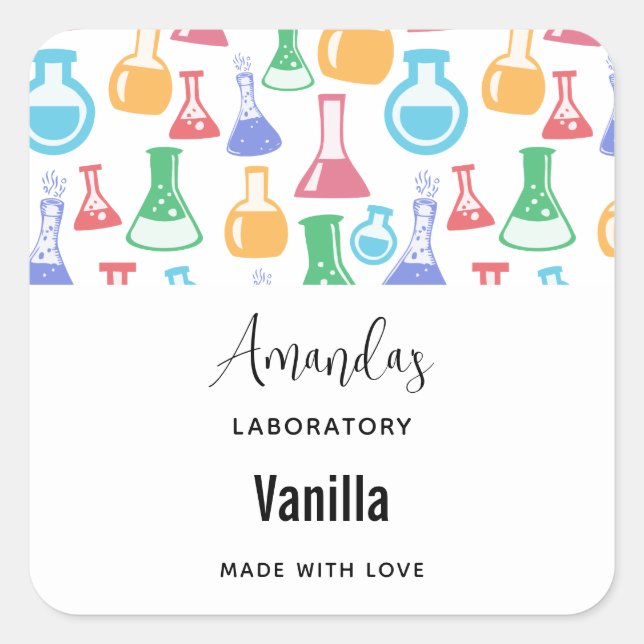 Sticker Carré Bougie d'entreprise à motif amusant de béchers et  (Devant)