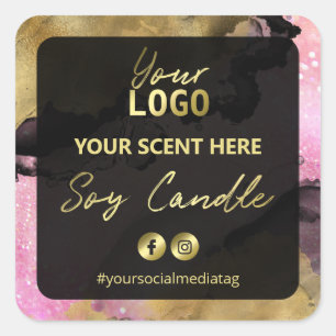 Sticker Carré Bougie en soja en encre d'encre rose pâle Parties
