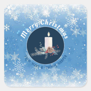 Sticker Carré Bougie Flocons de Neige Jolies Cônes de Pin Houx