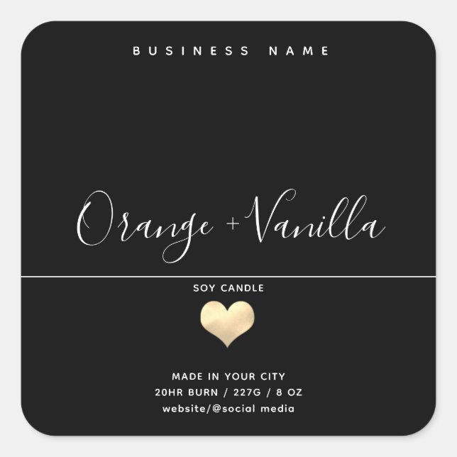 Sticker Carré Bougie  typographie de cœur en or de luxe moderne  (Devant)