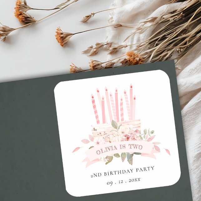 Sticker Carré Bougies à gâteau floral moelleux n'importe quel âg (Créateur téléchargé)