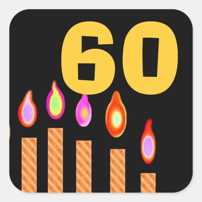 Sticker Carré Bougies d'or 60e anniversaire (Devant)