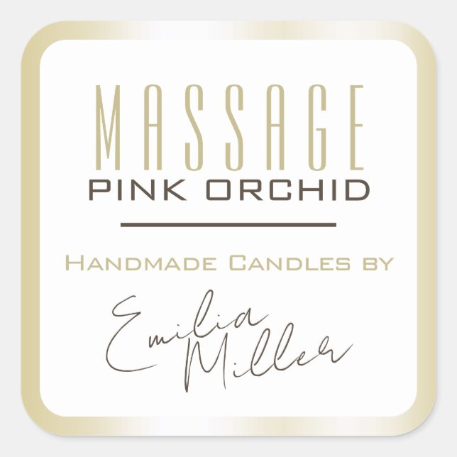 Sticker Carré Bougies texte de signature Ombre or clair de luxe (Devant)