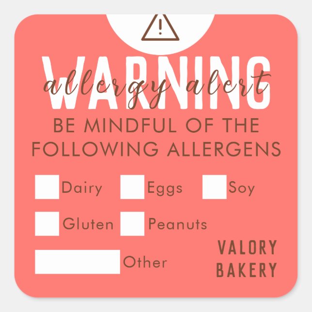 Sticker Carré Boulangerie Alimentation Alerte allergie Sécurité  (Devant)