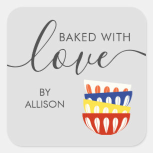 Sticker Carré Boulangerie Avec Balise D'Amour, Bol Retro Coloré,