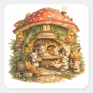 Sticker Carré Boulangerie Champignon Cottagecore Bois Fantaisi