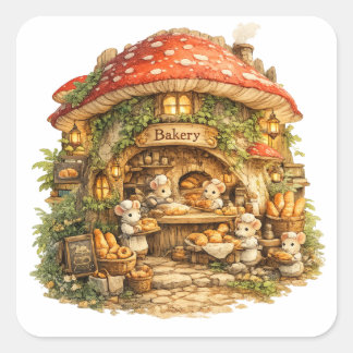 Sticker Carré Boulangerie Champignon | Cottagecore Bois Fantaisi