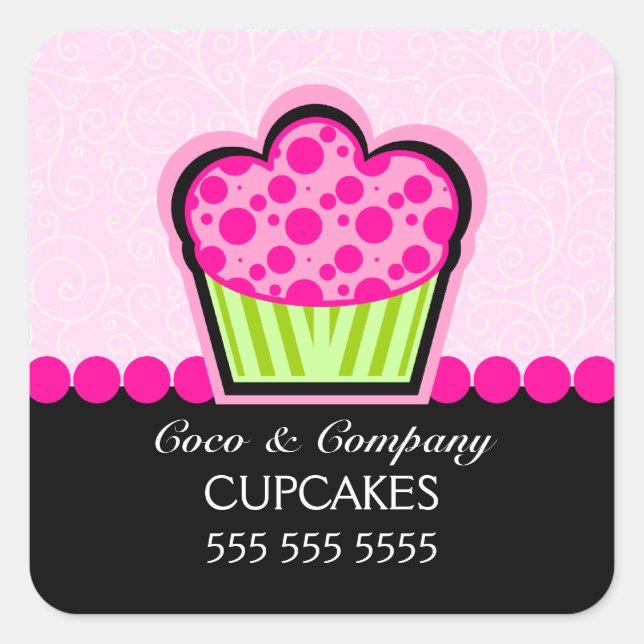 Sticker Carré Boulangerie Cute Cupcake Coffret Rose Seaux (Devant)