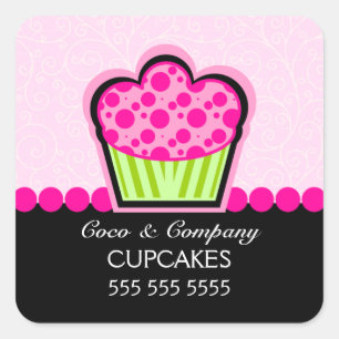 Sticker Carré Boulangerie Cute Cupcake Coffret Rose Seaux