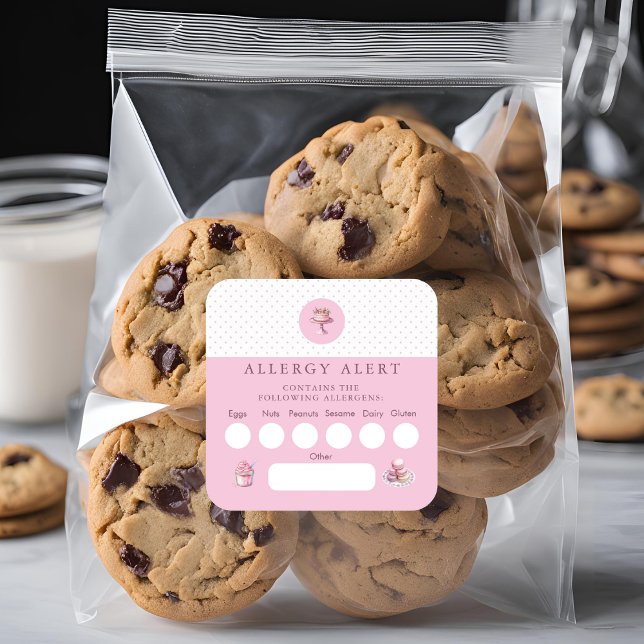 Sticker Carré Boulangerie de gâteaux Alerte aux allergies Ingréd (Créateur téléchargé)