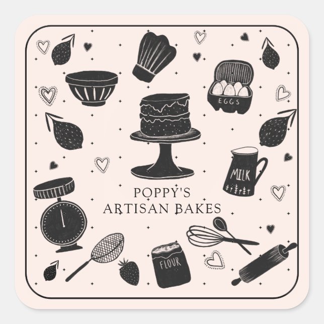 Sticker Carré Boulangerie d'ustensiles Baker (Devant)