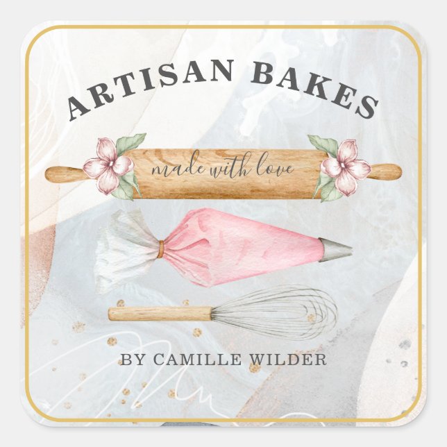 Sticker Carré Boulangerie Pâtisserie Chef boulangerie Outils Pro (Devant)