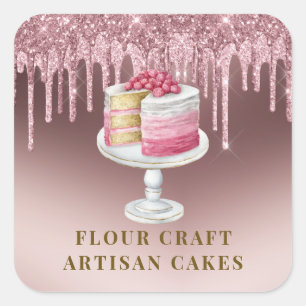 Sticker Carré Boulangerie Pâtisserie Chef Rose Gold Parties scin