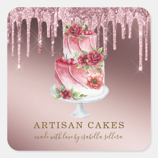 Sticker Carré Boulangerie Pâtisserie Chef Rose Gold Parties scin (Devant)