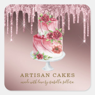 Sticker Carré Boulangerie Pâtisserie Chef Rose Gold Parties scin