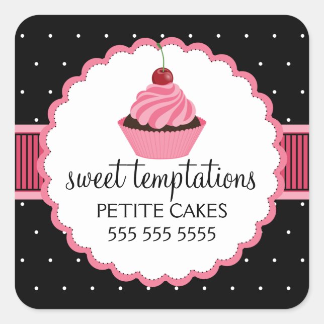 Sticker Carré Boulangerie Whimsical Cupcake Coffret Rose (Devant)