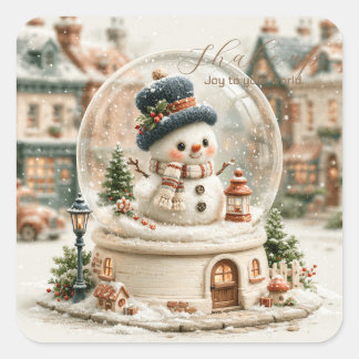 Sticker Carré Boule à neige bonhomme de neige mignon