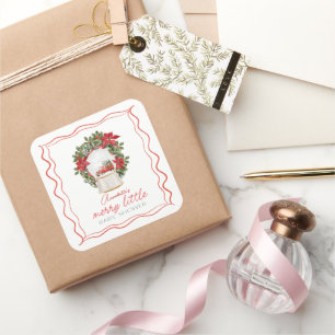 Sticker Carré Boule à neige de camion rouge pour Baby Shower Mer