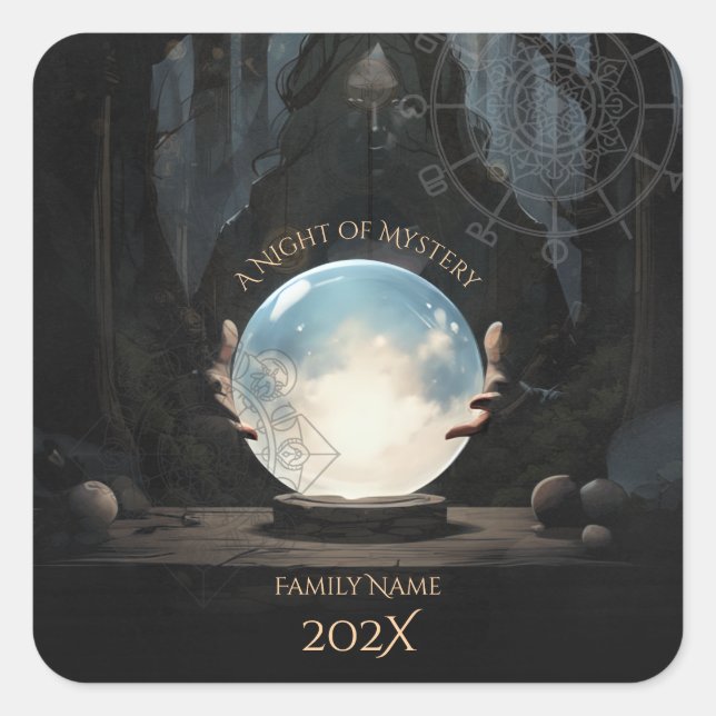 Sticker Carré Boule de cristal mystique diseuse de bonne aventur (Devant)