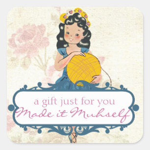 Sticker Carré Boule de crochet de tricot de fille de ballerine