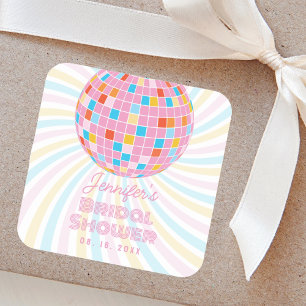 Sticker Carré Boule de disco rose rétro groovy années 70 80s ent