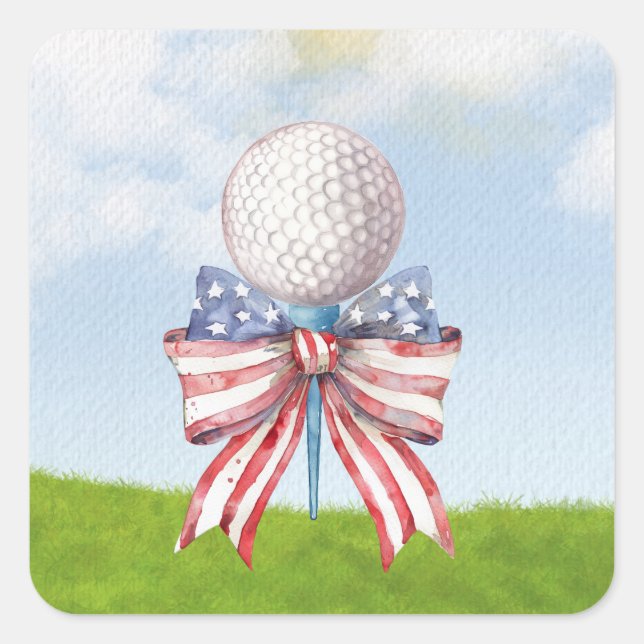 Sticker Carré Boule de golf avec drapeau d'American Ribbon Water (Devant)