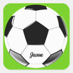 Sticker Carré Boule de soccer avec nom Lime Green