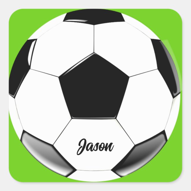 Sticker Carré Boule de soccer avec nom Lime Green (Devant)