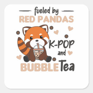 Sticker Carré Boule Thé Rouge Panda Chocolat Animaux mignons Bob