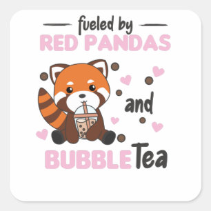 Sticker Carré Boule Thé Rouge Panda Chocolat Animaux mignons Bob