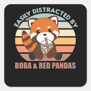 Sticker Carré Boule Thé Rouge Panda Chocolat Animaux mignons Bob