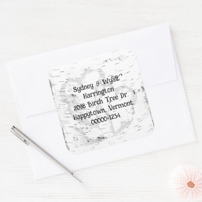 Sticker Carré Bouleau écorce Retourner Adresse Enveloppe Phoques (Enveloppe)