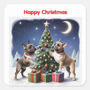 Sticker Carré Bouledogue français arbre de Noël Noël